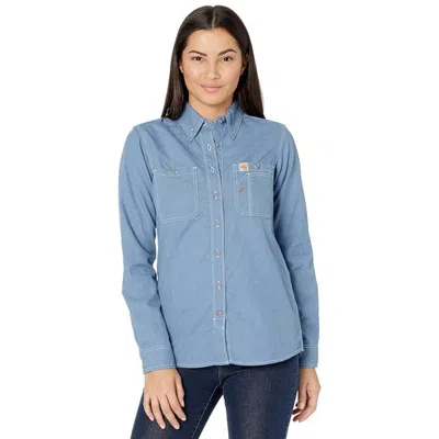 Carhartt Women's  Force Shirt Steel Blue Flame Resistant Button Down Red479 In Multi