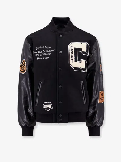 Carhartt Wool Blend Jacket With Alternative Material To Leather Sleeves In Black
