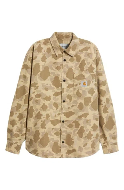 Carhartt Work In Progress Camo Duck Cotton Canvas Button-up Shirt In Brown