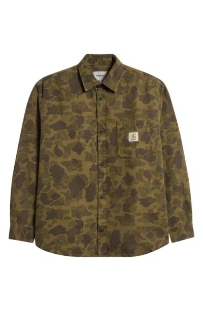 CARHARTT CARHARTT WORK IN PROGRESS CAMO DUCK COTTON CANVAS BUTTON-UP SHIRT