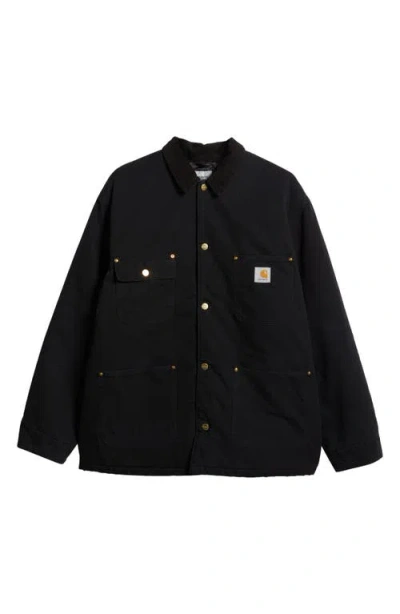 Carhartt Work In Progress Chore Coat In Black/black Aged Canvas