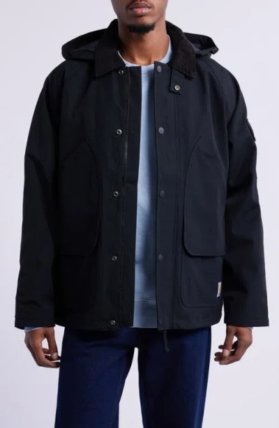 Carhartt Work In Progress Clarton Nylon Canvas Jacket With Removable Hood In Black