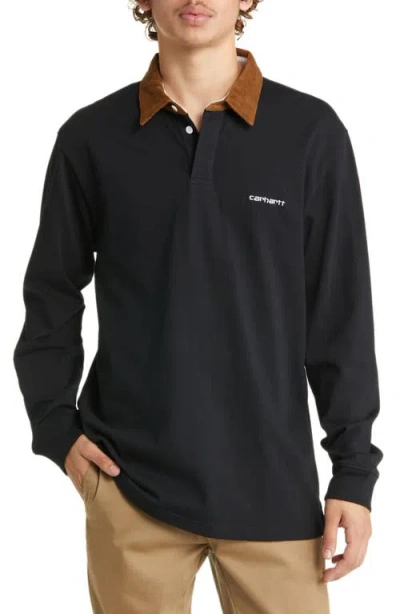 Carhartt Work In Progress Colorblock Rugby Polo In Black/heather Brown