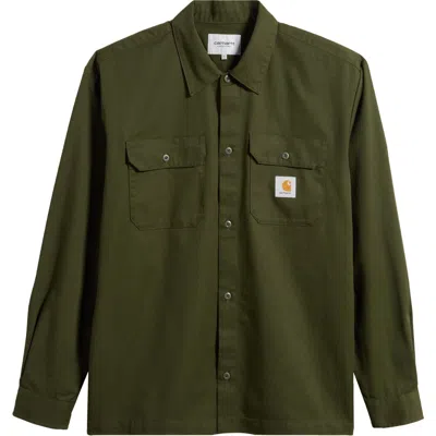 Carhartt Work In Progress Craft Twill Button-up Shirt In Office Green