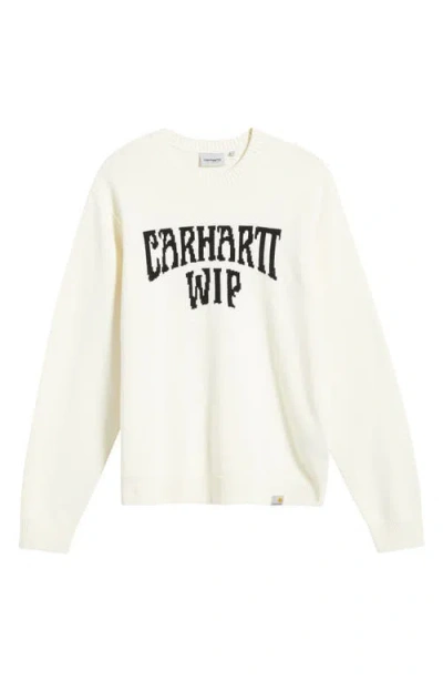 Carhartt Wip All-over Jacquard Logo Cotton Crewneck Jumper In Neutral