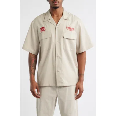 Carhartt Work In Progress Deli Embroidered Short Sleeve Cotton Button-up Shirt In White