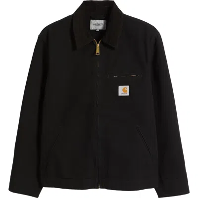 Carhartt Work In Progress Detroit Cotton Canvas Chore Jacket In Black/black Rinsed