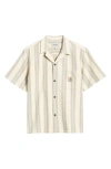 Carhartt Ss Dodson Waffle Beige Cotton Shirt In Dodson Stripe Natural
