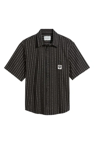 Carhartt Work In Progress Drewe Short Sleeve Button-up Shirt In Heart C Pinstripe Black