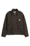 Carhartt Work In Progress Duck Detroit Camo Organic Cotton Canvas Zip Jacket In Black