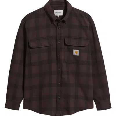 Carhartt Work In Progress Edmands Plaid Cotton Twill Button-down Shirt In Brown