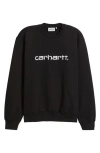 Carhartt Fleeced Cotton Crew-neck Sweatshirt With Embossed Logo In Black