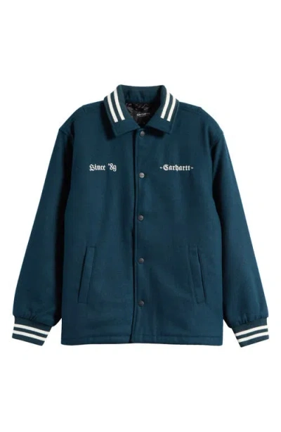 Carhartt Work In Progress Felted Coach's Jacket In Deep Lagoon/wax
