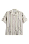 Carhartt Work In Progress Folsey Stripe Cotton & Linen Camp Shirt In Neutral