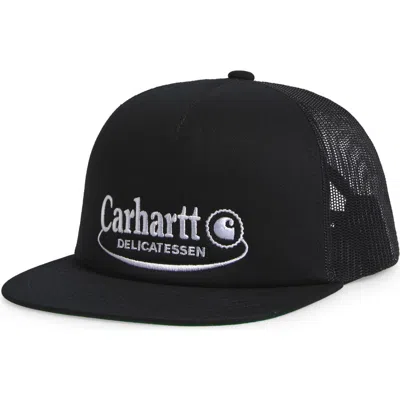 Carhartt Work In Progress Graphic Logo Trucker Hat In Black