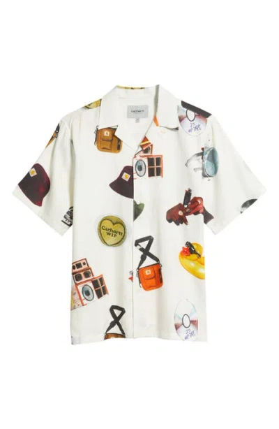 Carhartt Work In Progress Jacob Rochester Print Short Sleeve Camp Shirt In Beige