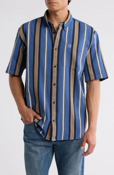Carhartt Work In Progress Jarrell Stripe Short Sleeve Cotton Button-down Shirt In Blue