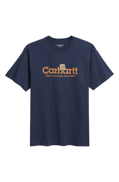 Carhartt Work In Progress Label Script Organic Cotton Graphic T-shirt In Blue