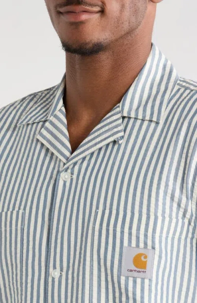 Carhartt Work In Progress Leavel Stripe Seersucker Cotton Blend Button-up Bowling Shirt In Multi