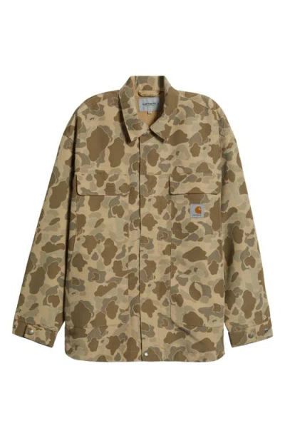 Carhartt Work In Progress Liam Camo Poplin Jacket In Camo Duck Desert