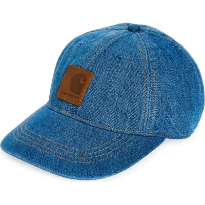 Carhartt Work In Progress Lincoln Logo Patch Denim Baseball Cap In Blue (bleached)