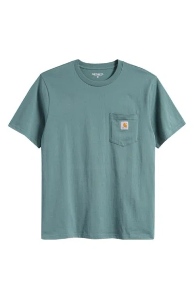 Carhartt Work In Progress Logo Pocket T-shirt In Silver Pine