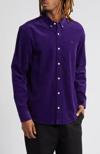 Carhartt Work In Progress Madison Cotton Corduroy Button-down Shirt In Tyrian/black