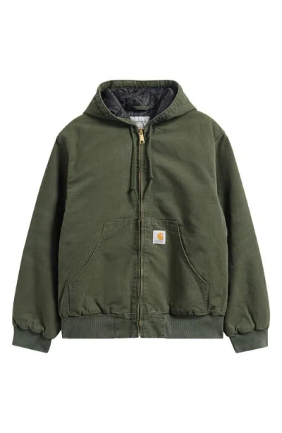Carhartt Work In Progress Og Active Insulated Hooded Organic Cotton Canvas Jacket In Green