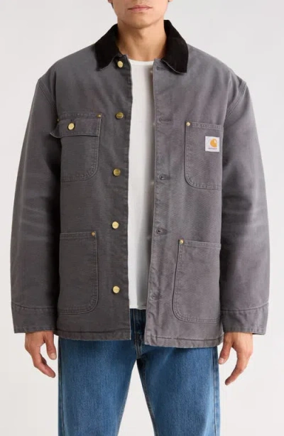 Carhartt Work In Progress Og Organic Cotton Canvas Chore Coat In Gray