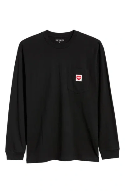 Carhartt Work In Progress Pocket Heart Long Sleeve Cotton T-shirt In Black