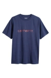 Carhartt Ribbed Crew Neck Cotton T-shirt In Air Force Blue/malbec