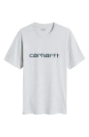 Carhartt Work In Progress Script Logo Graphic T-shirt In Ash Heather/duck Blue
