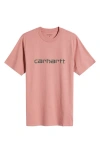 Carhartt Work In Progress Script Logo Graphic T-shirt In Dusty Rose/sycamore Tree