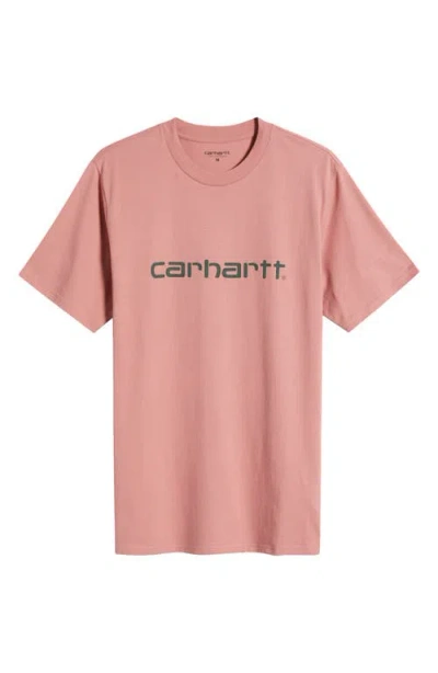 Carhartt Work In Progress Script Logo Graphic T-shirt In Dusty Rose/sycamore Tree