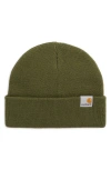 Carhartt Stratus Logo Patch Beanie In Tarragon