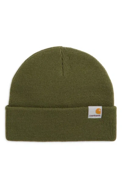Carhartt Stratus Logo Patch Beanie In Tarragon