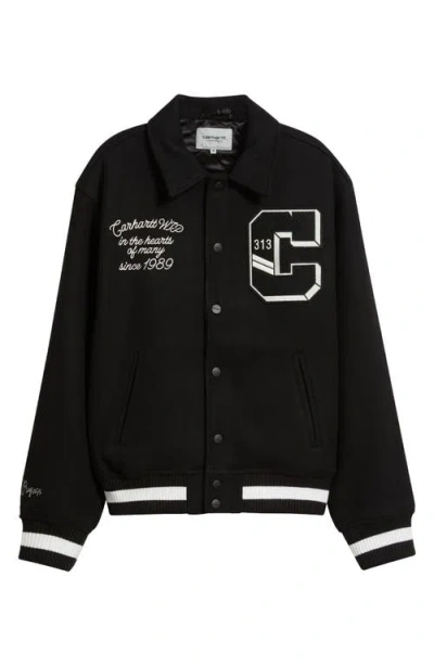 Carhartt Work In Progress World Class Felted Varsity Jacket In Black