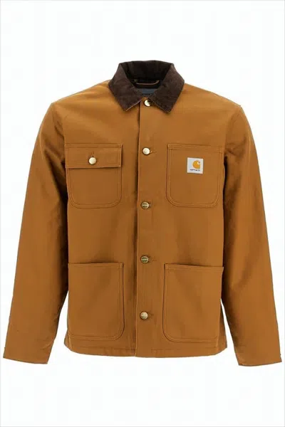 Carhartt Workwear-inspired Brown Cotton Jacket With Corduroy Collar