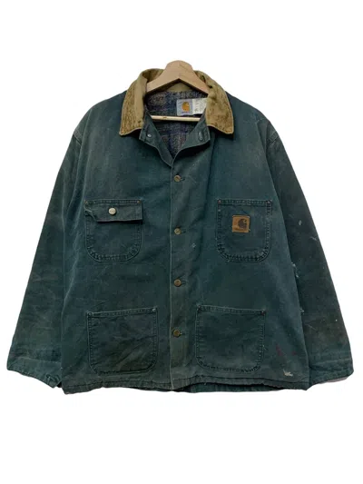 Pre-owned Carhartt X Carhartt Wip Distressed Carhartt Workers Chore Jackets In Turtle Dove Green