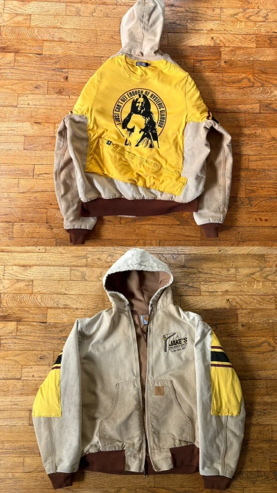 Pre-owned Carhartt X Carhartt Wip Carhartt Sunfade 90's Hooded Thermal Embroidery Work Jacket In Yellow