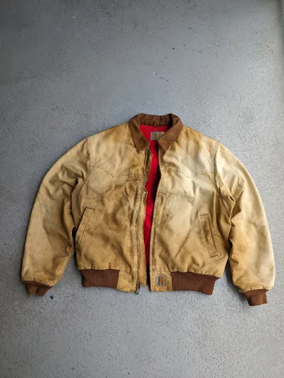 Pre-owned Carhartt X Made In Usa Crazy Faded Distressed Carhartt Santa Fe Western Jacket In Faded Beige