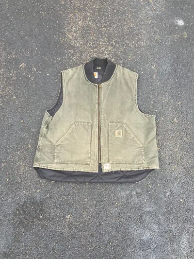 Pre-owned Carhartt X Made In Usa Crazy Vintage 90's Faded Forest Green Carhartt Canvas Vest In Olive