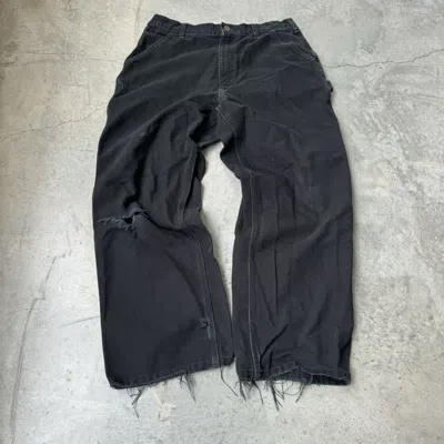 Pre-owned Carhartt X Made In Usa Crazy Vintage Faded And Distressed Carhartt Wide Leg Pants In Black