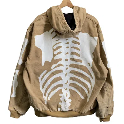 Pre-owned Carhartt X Made In Usa Vintage Carhartt Distressed Jacket Custom Skeleton Paint In Brown