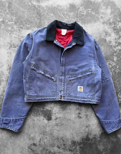 Pre-owned Carhartt X Made In Usa Vintage Cropped Carhartt Detroit Work Jacket Faded Boxy In Blue