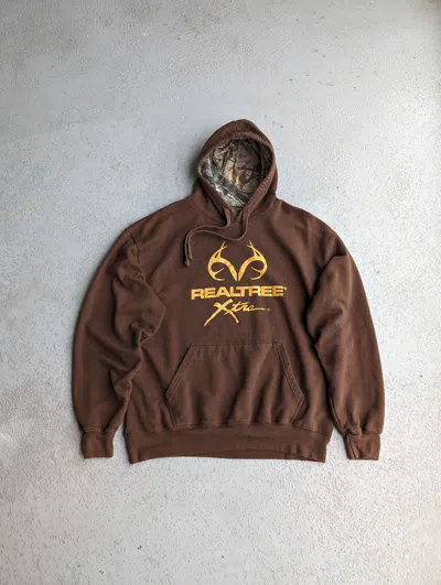 Pre-owned Carhartt X Realtree Crazy Vintage Y2k Brown Earth Tone Spellout Hoodie Skater In Brown Camo