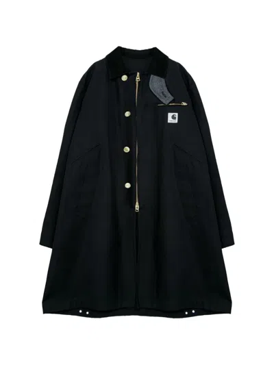 Carhartt X Sacai Duck Coat Logo Trench Coat In Black