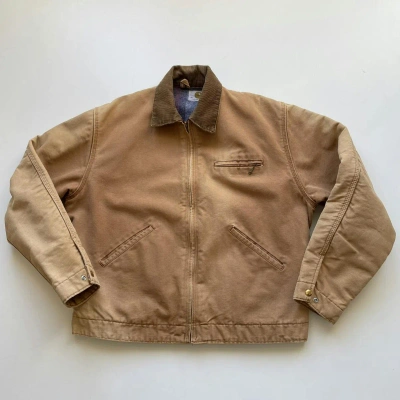 Pre-owned Carhartt X Vintage 80's 90's Carhartt Detroit Jacket Size 44 Faded In Khaki