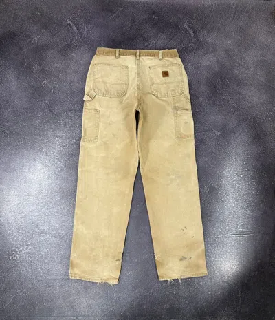 Pre-owned Carhartt X Vintage 90's Carhartt Distressed Faded Cargo Baggy Work Pants In Cream