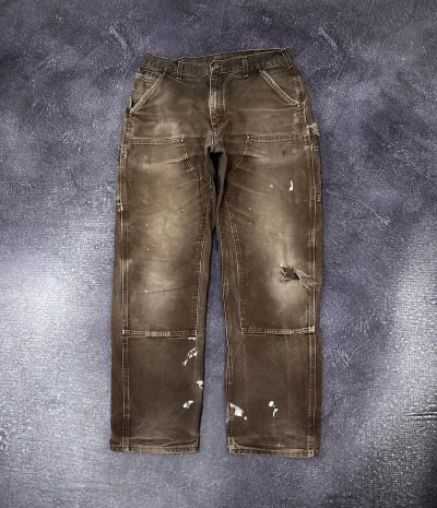 Pre-owned Carhartt X Vintage 90's Carhartt Double Knee Y2k Faded Brown Pants Jeans